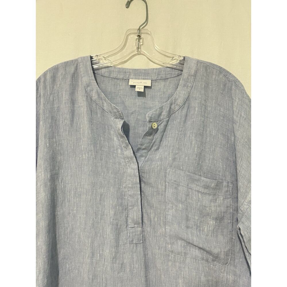 J. Jill Pure Jill 100% Linen Popover Tunic Top Blue MEDIUM Lagenlook Coastal - Picture 2 of 11